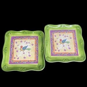2 Sango Tuscan Gardens 7 7/8” Square Salad Plates by Sue Zipkin in EUC